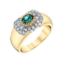 0,67 carat Bague à anneau en or jaune et blanc 18 carats avec alexandrite ovale et pavé de diamants