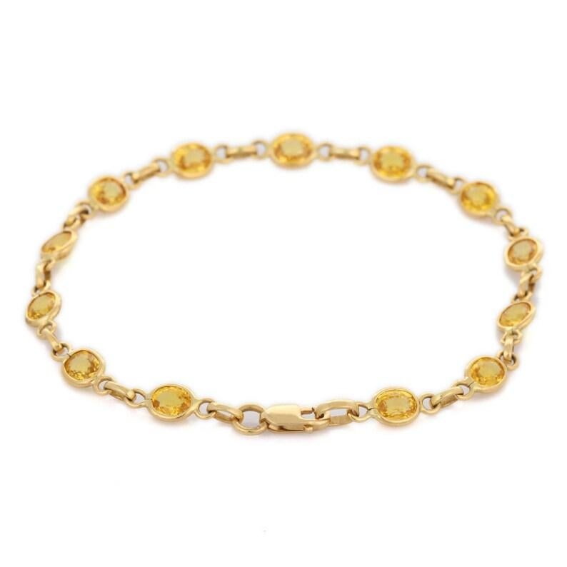 Bracelet à maillons en or jaune massif 18 carats avec saphir jaune 6,7 carats pour femmes en vente 1