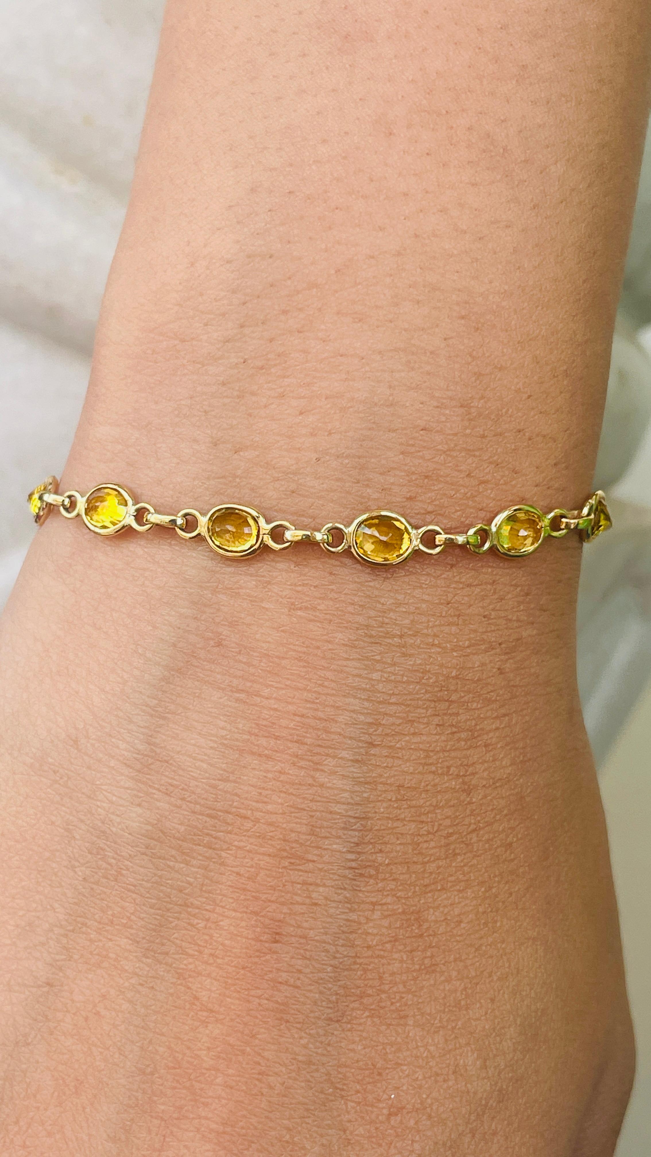 Bracelet à maillons en or jaune massif 18 carats avec saphir jaune 6,7 carats pour femmes en vente 2