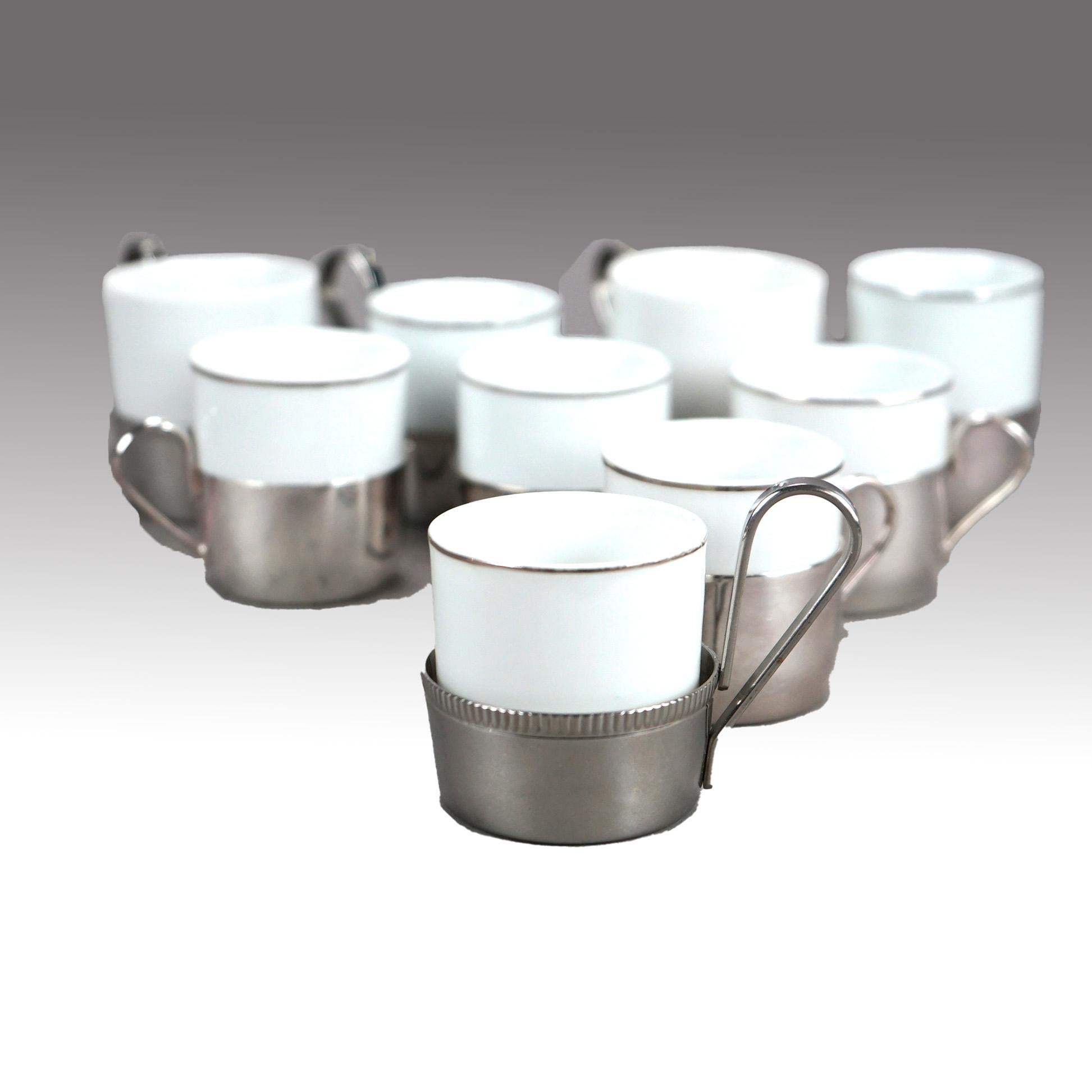 67 Piece Antique French Porcelain & Silver Plate Demitasse Set 1920 For Sale 4