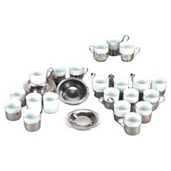 67 Piece Antique French Porcelain & Silver Plate Demitasse Set 1920