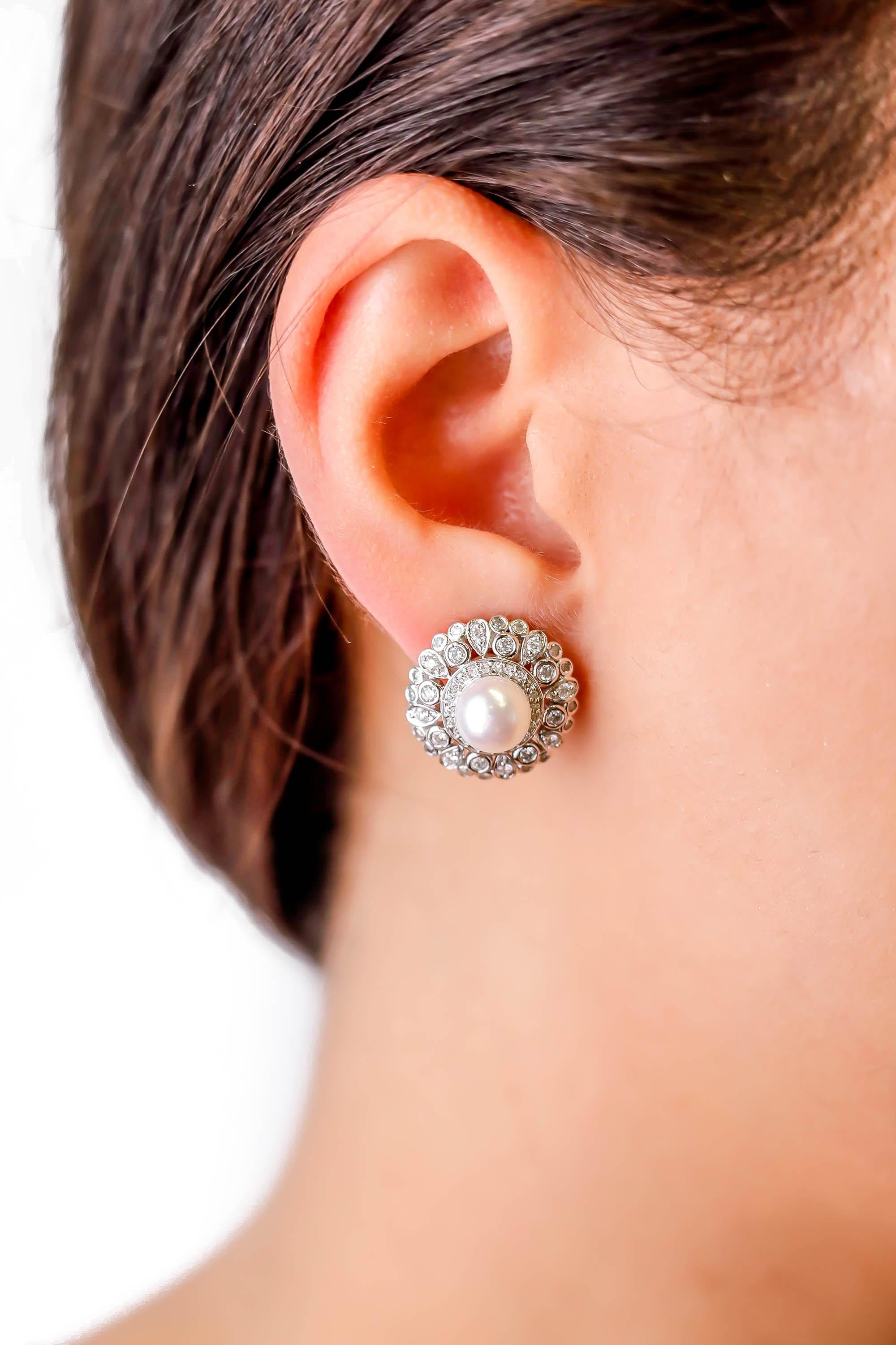 6.7 TCW Cultured Pearl Diamond Diamond Stud Earrings in 14 karat White Gold 4