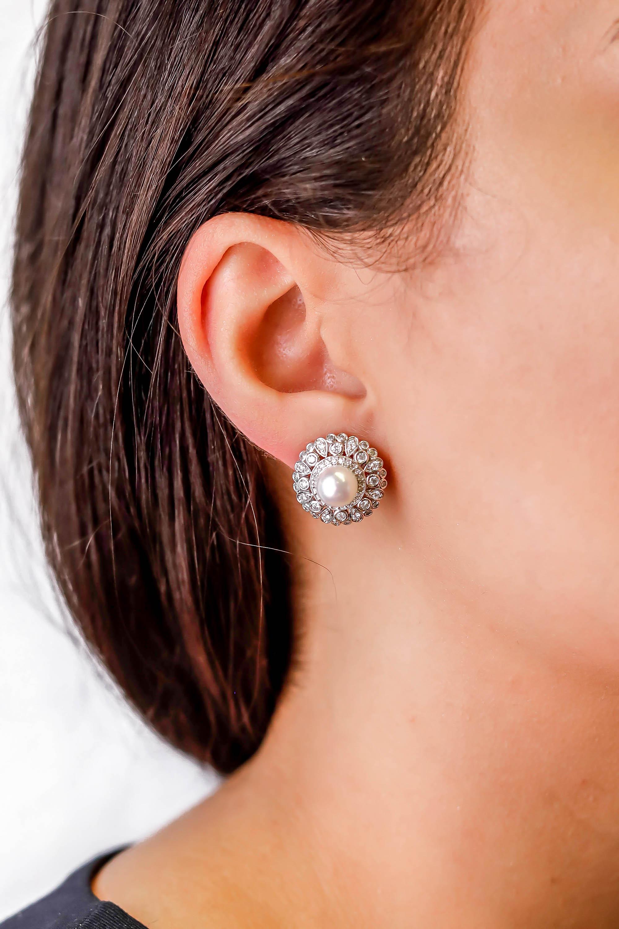 6.7 TCW Cultured Pearl Diamond Diamond Stud Earrings in 14 karat White Gold 1