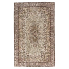 Tappeto Vintage Oushak 6.7 x 10.4 ft Made in Turkey, Ca 1950, Beige Floor Covering