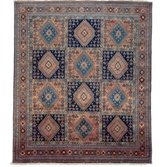 6'7" x 6'9" Yalameh Hand-Knotted Wool Rug – Turkish Tribal Square Area Rug