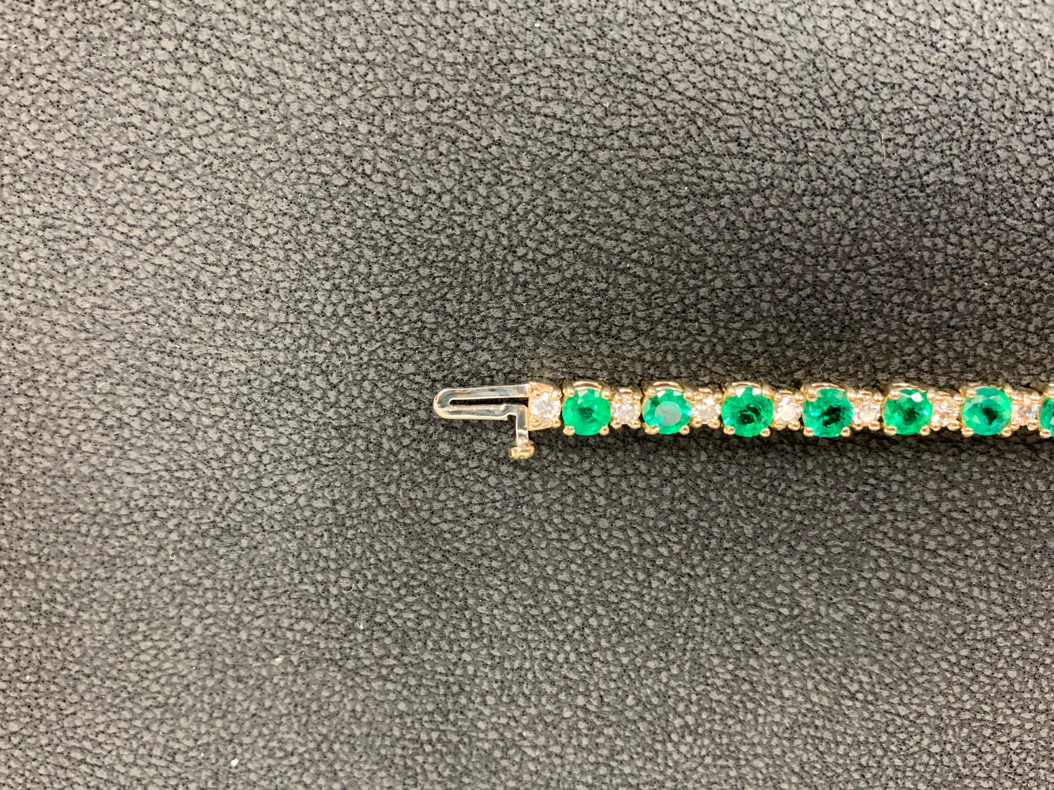 6.70 Carat Alternating Emerald and Diamond Tennis Bracelet in 14K Yellow Gold For Sale 7