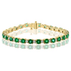 6.70 Carat Alternating Emerald and Diamond Tennis Bracelet in 14K Yellow Gold