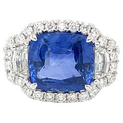 6.70 Carat Blue Sapphire 
Diamond Ring in 18 Karat White Gold