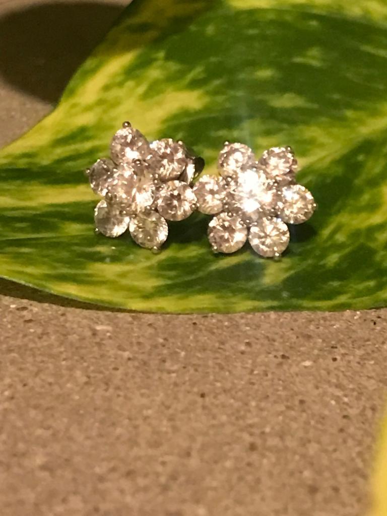 6.70 Carat Cubic Zirconia Sterling Silver Designer Natalie Flower Stud Earrings For Sale 1