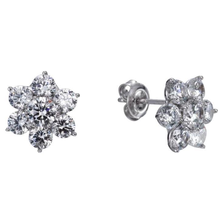 6.70 Carat Cubic Zirconia Sterling Silver Designer Natalie Flower Stud Earrings For Sale 2