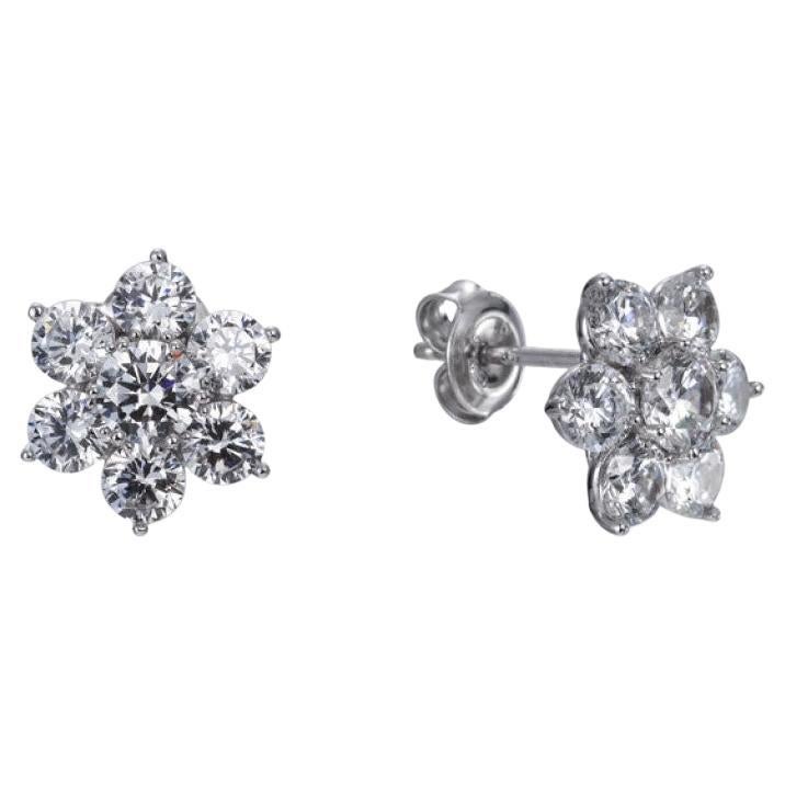 6.70 Carat Cubic Zirconia Sterling Silver Designer Natalie Flower Stud Earrings For Sale