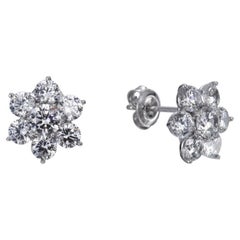 6.70 Carat Cubic Zirconia Sterling Silver Designer Natalie Flower Stud Earrings