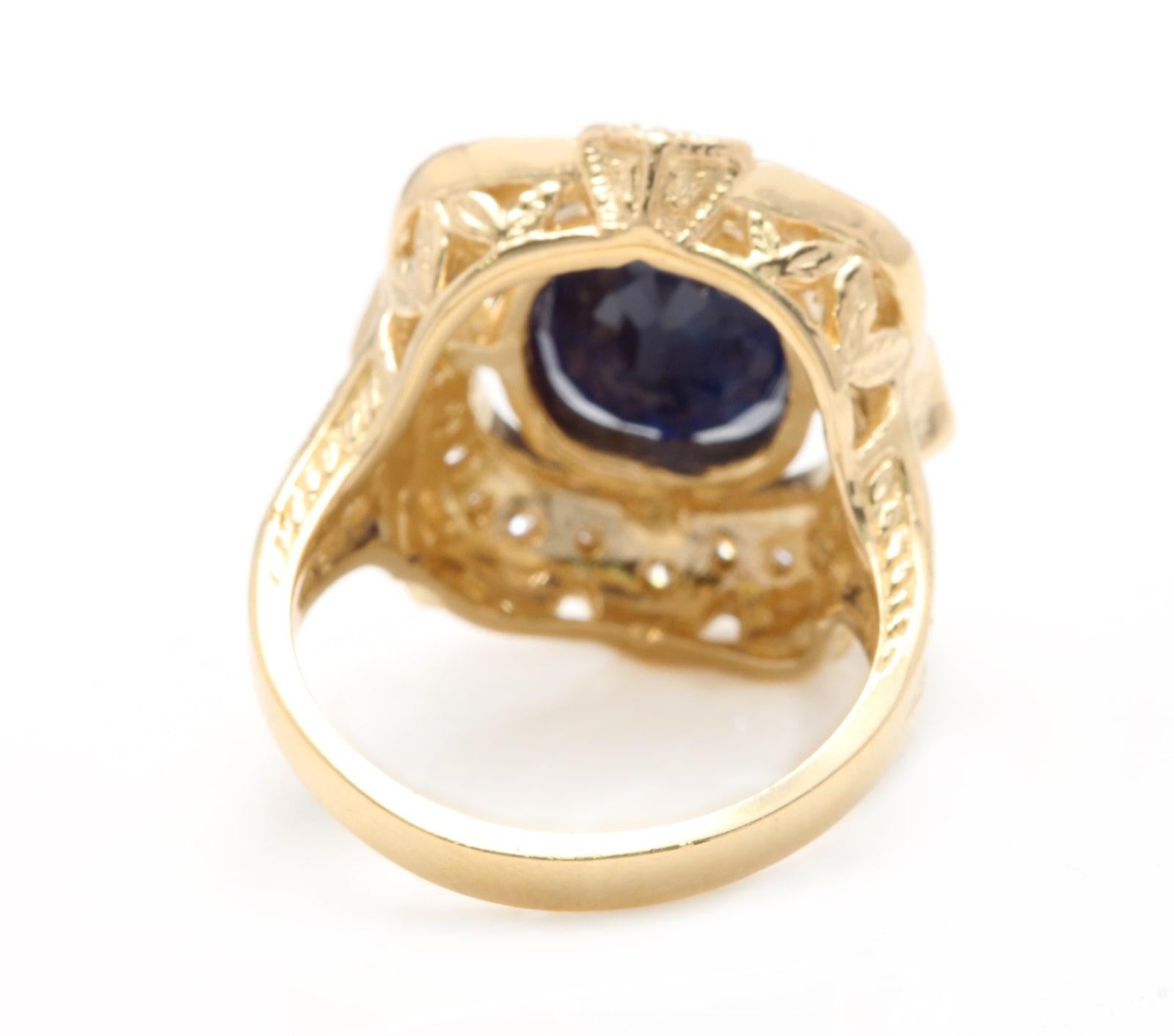 6.70 Carat Exquisite Natural Blue Sapphire and Diamond 14K Solid Yellow Gold In New Condition For Sale In Los Angeles, CA