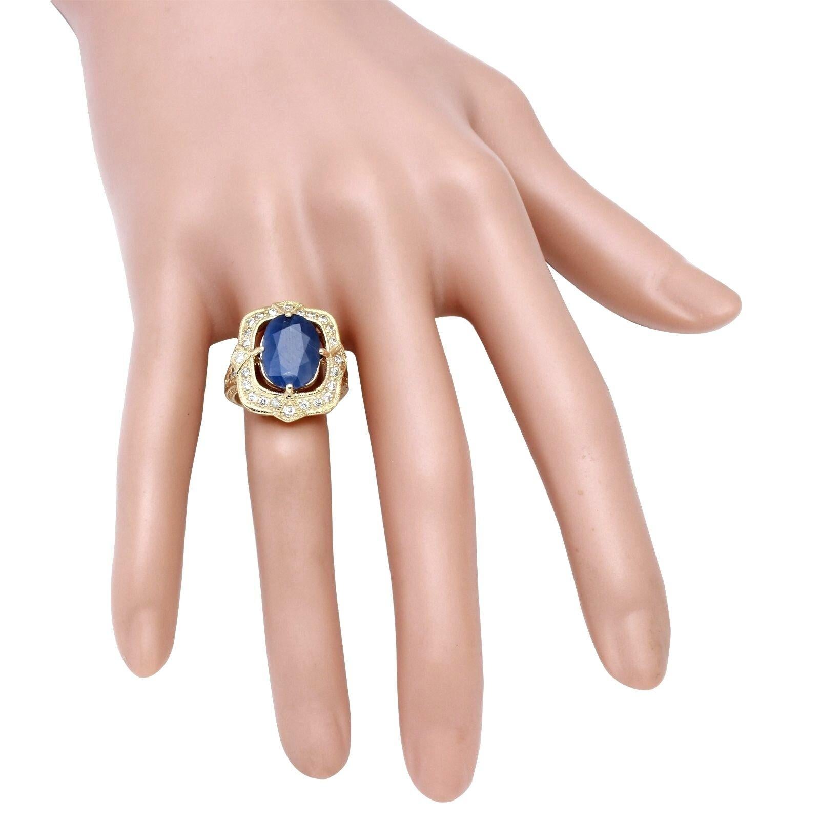 Women's or Men's 6.70 Carat Exquisite Natural Blue Sapphire and Diamond 14K Solid Yellow Gold For Sale