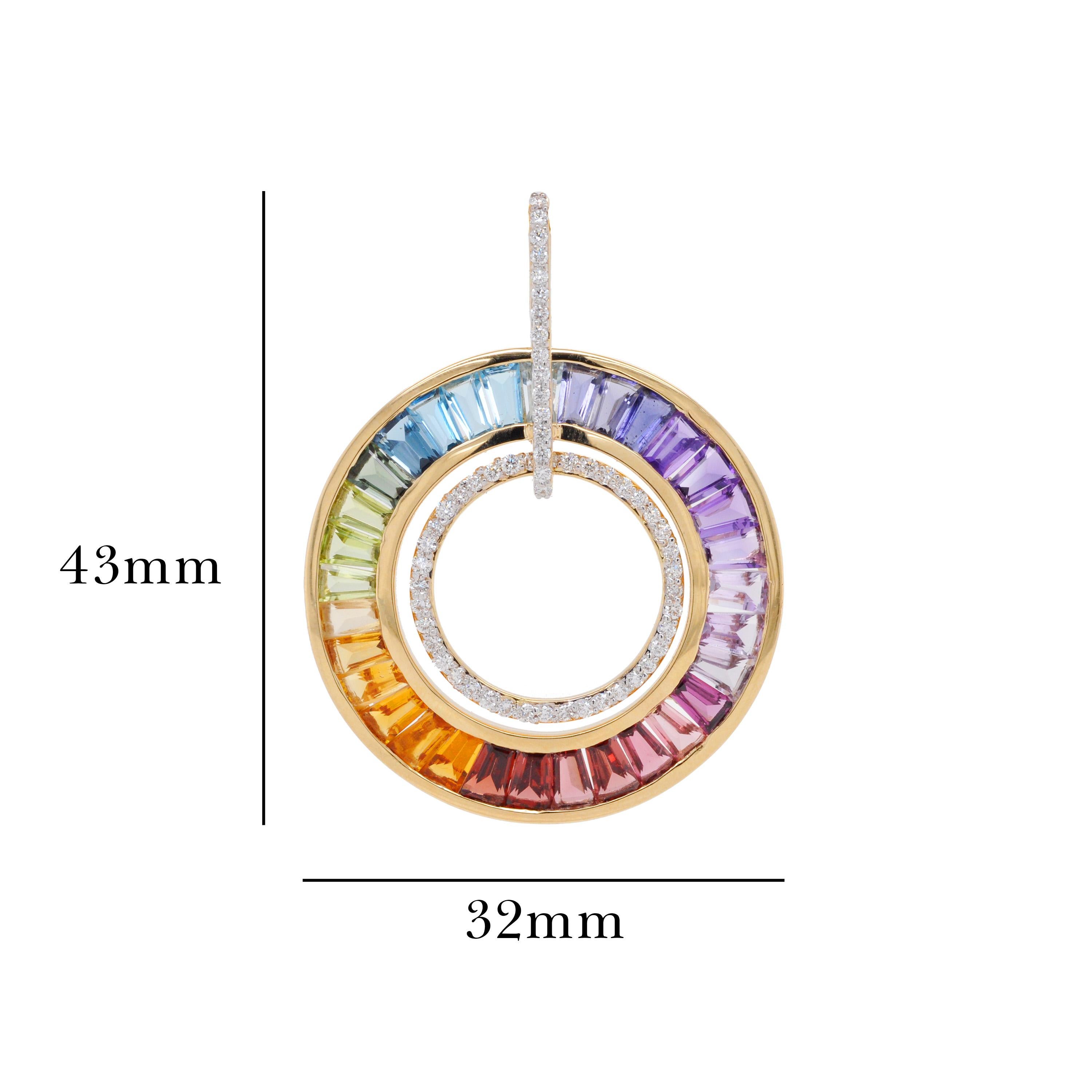 Baguette rastremato 6,70 Carati Multicolor Rainbow Baguette Cut Diamond Circle Collana in oro in vendita