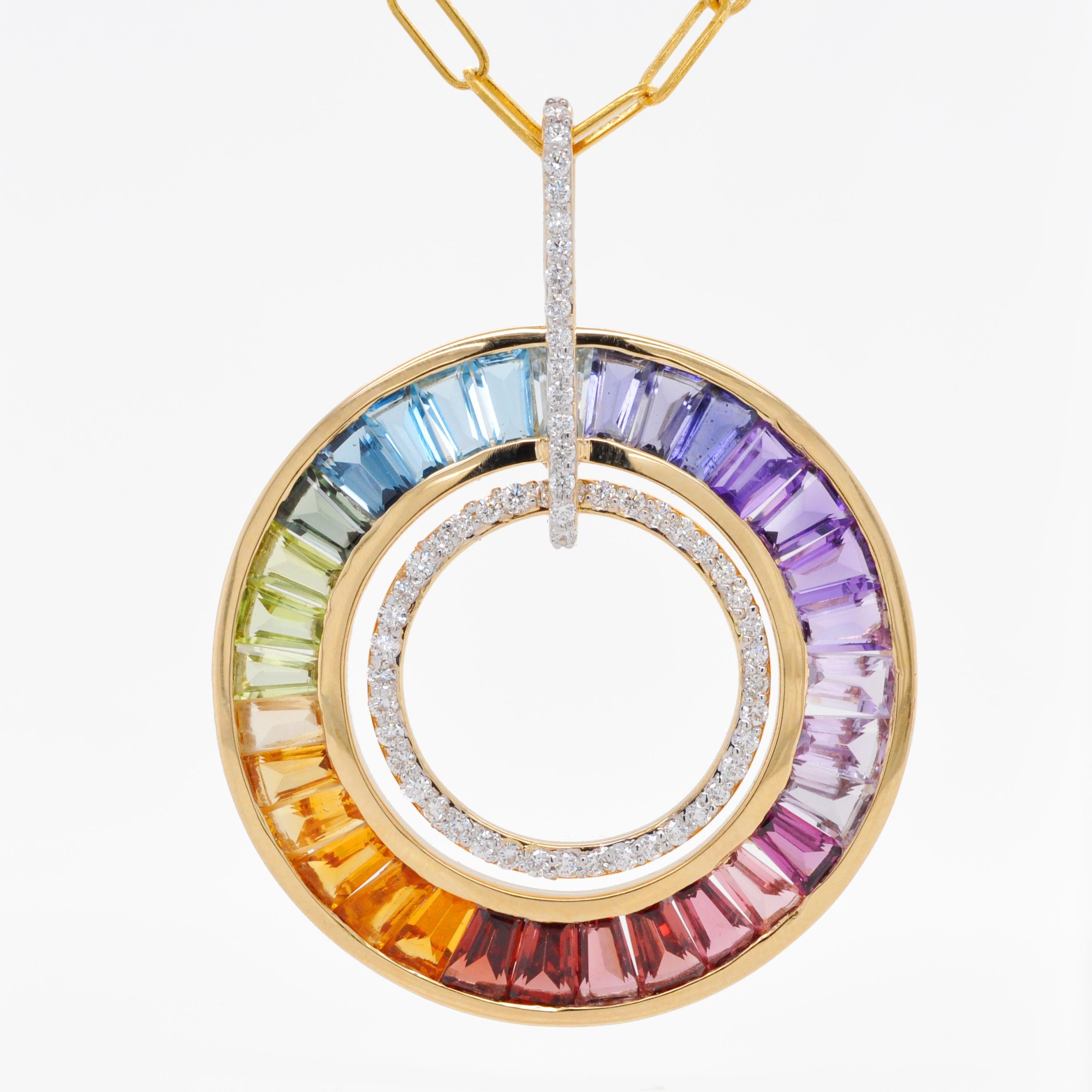 6,70 Carati Multicolor Rainbow Baguette Cut Diamond Circle Collana in oro In condizioni Nuovo in vendita a Jaipur, Rajasthan
