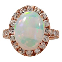 6.70 Carat Natural Ethiopian Opal and Diamond 14 Karat Solid Rose Gold Ring