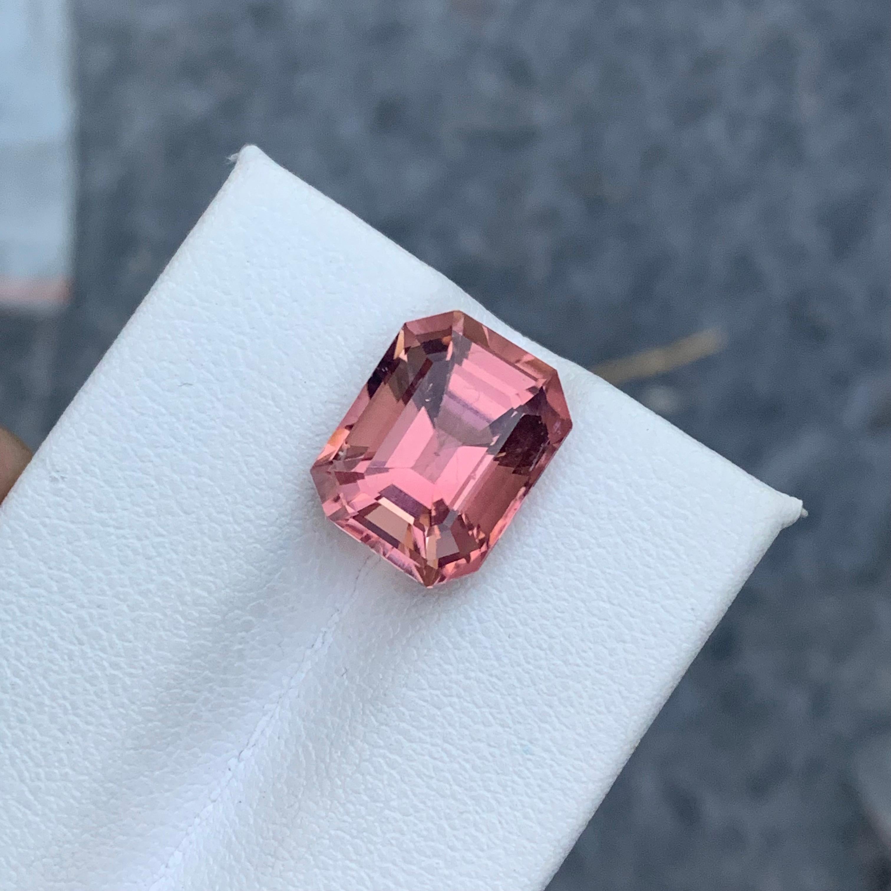Faceted Tourmaline
Weight: 6.70 Carats
Dimension: 12.5x9.8x7.7 Mm
Origin: Afghanistan
Color: Pink
Shape: Long Asscher Irregular 
Clarity: SI
Certificate: On Demand

With a rating between 7 and 7.5 on the Mohs scale of mineral hardness, tourmaline