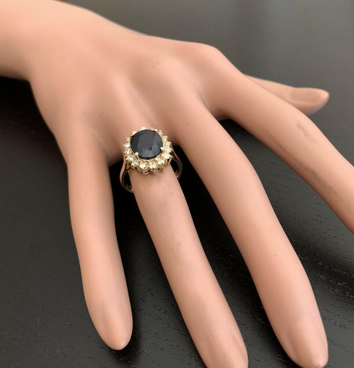 6.70 Carat Natural Sapphire and Diamond 14 Karat Solid Yellow Gold Ring For Sale 3