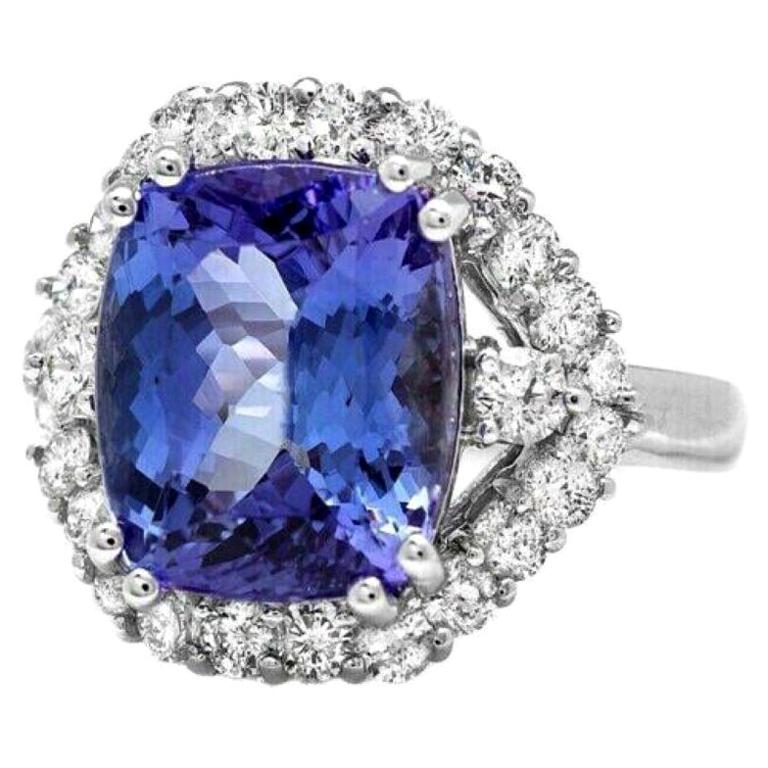 6.70 Carat Natural Tanzanite and Diamond 14 Karat Solid White Gold Ring