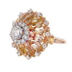 6.70 Carat Precious Topaz Diamond Yellow Gold Cocktail Cluster Ring