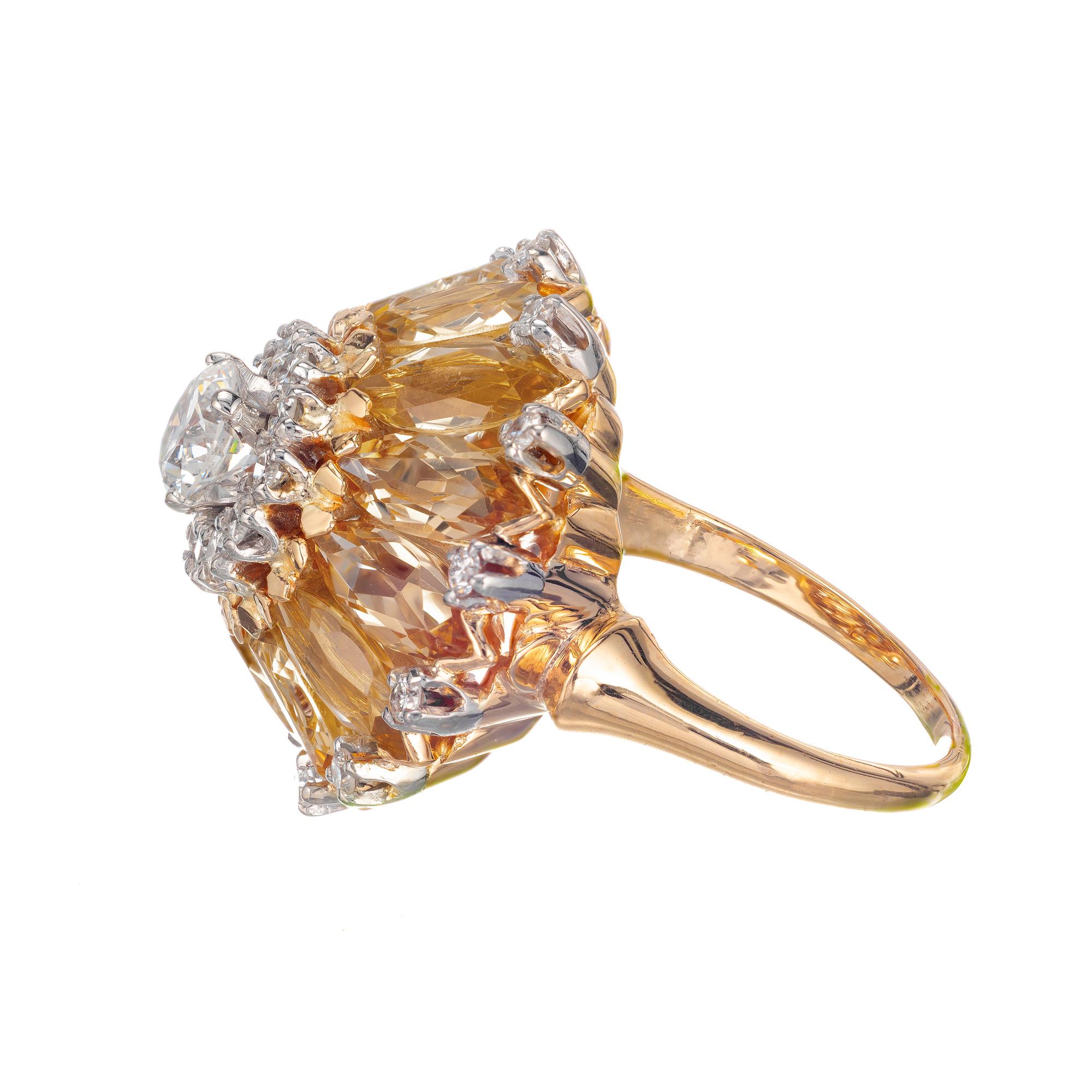 Cocktail-Cluster-Ring aus Gelbgold mit 6,70 Karat Edeltopas und Diamant (Marquiseschliff) im Angebot