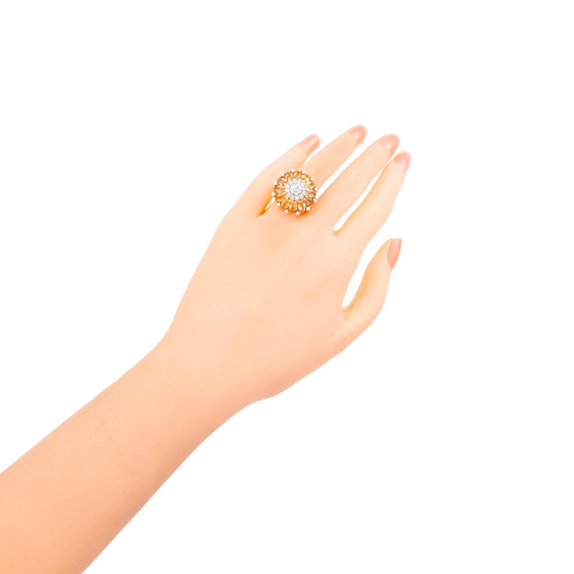 Cocktail-Cluster-Ring aus Gelbgold mit 6,70 Karat Edeltopas und Diamant Damen im Angebot