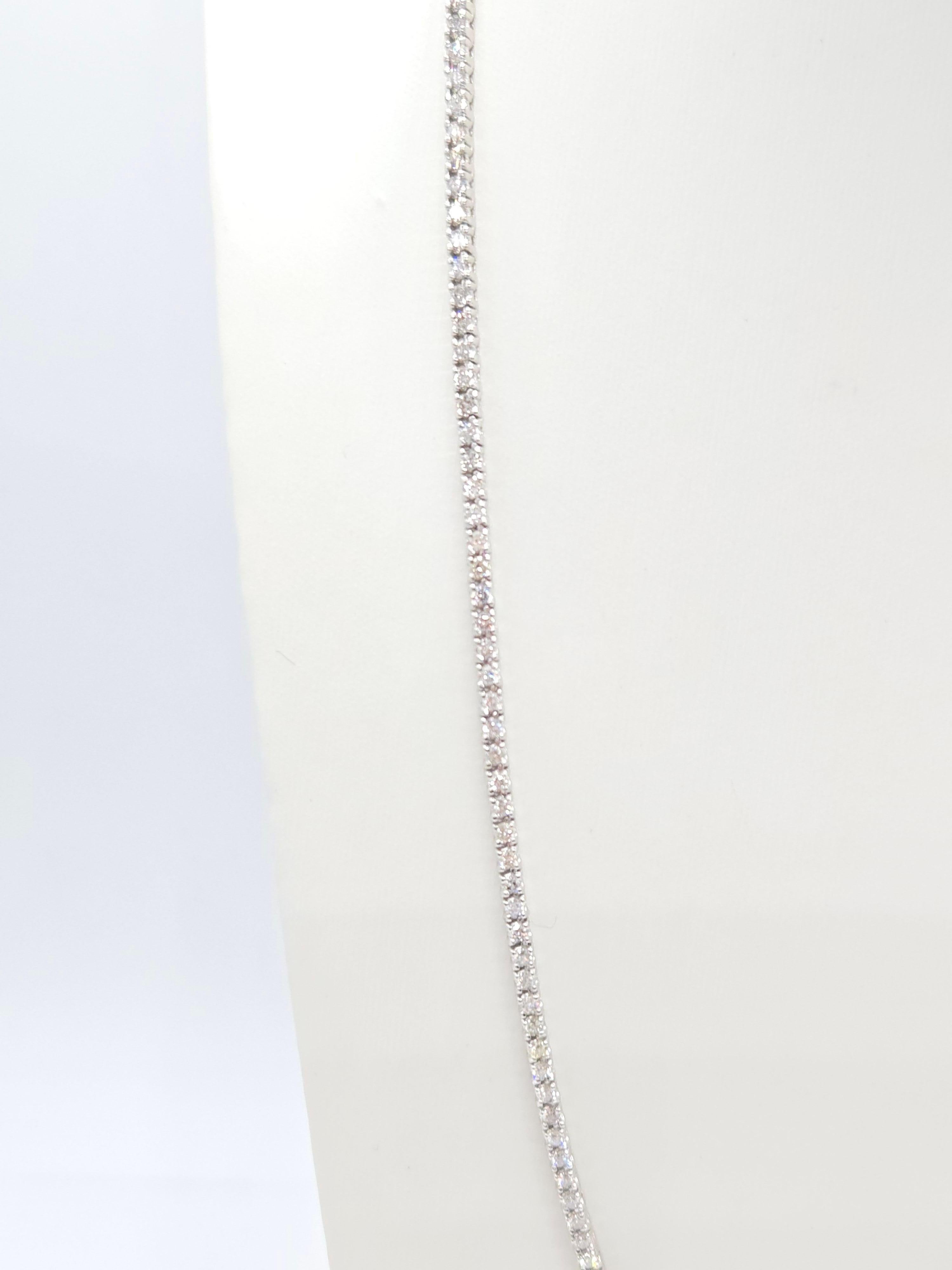 6.70 Carat Round Brilliant Cut Diamond Tennis Necklace 14 Karat White Gold 22'' In New Condition In Great Neck Plaza, NY