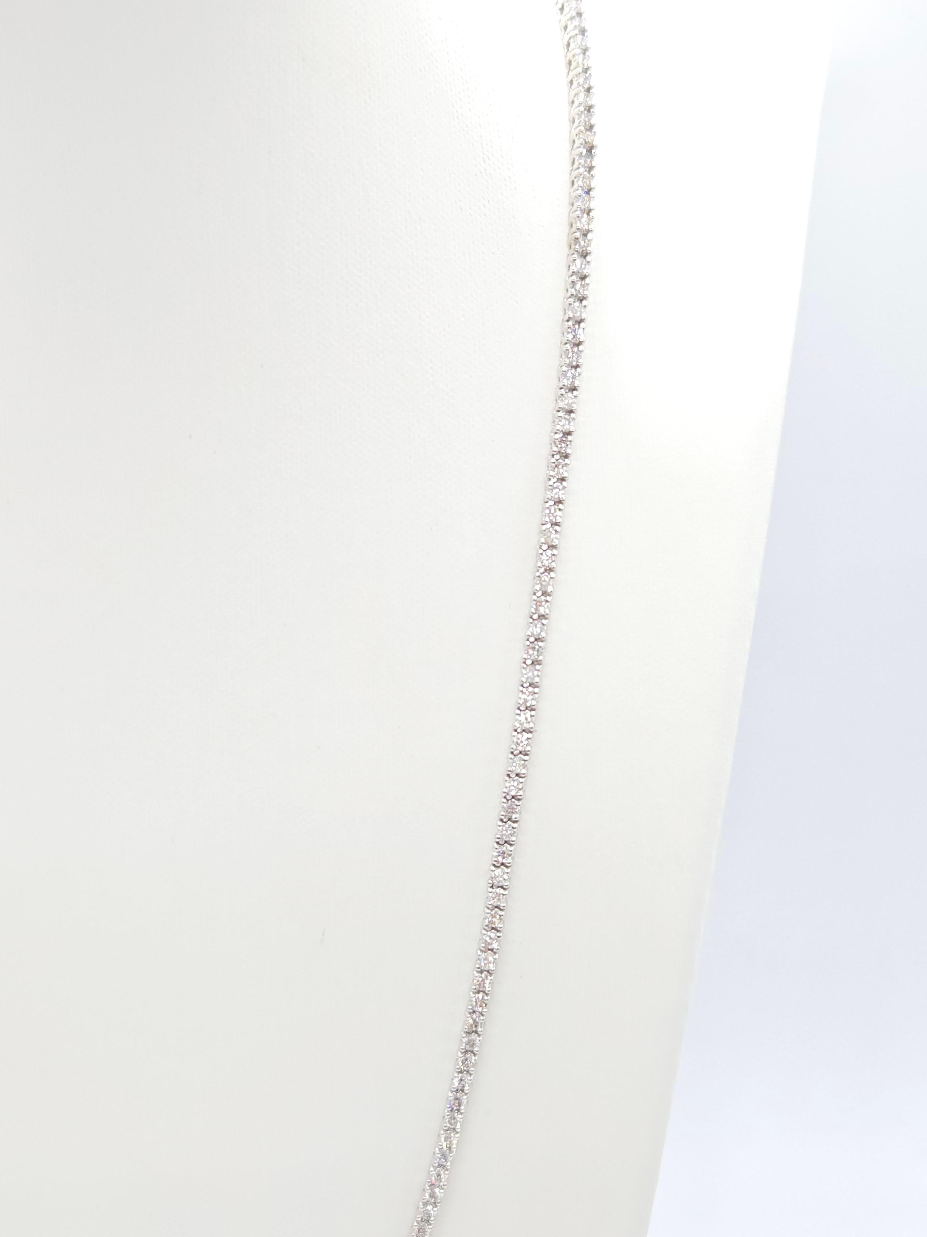 Women's or Men's 6.70 Carat Round Brilliant Cut Diamond Tennis Necklace 14 Karat White Gold 22''