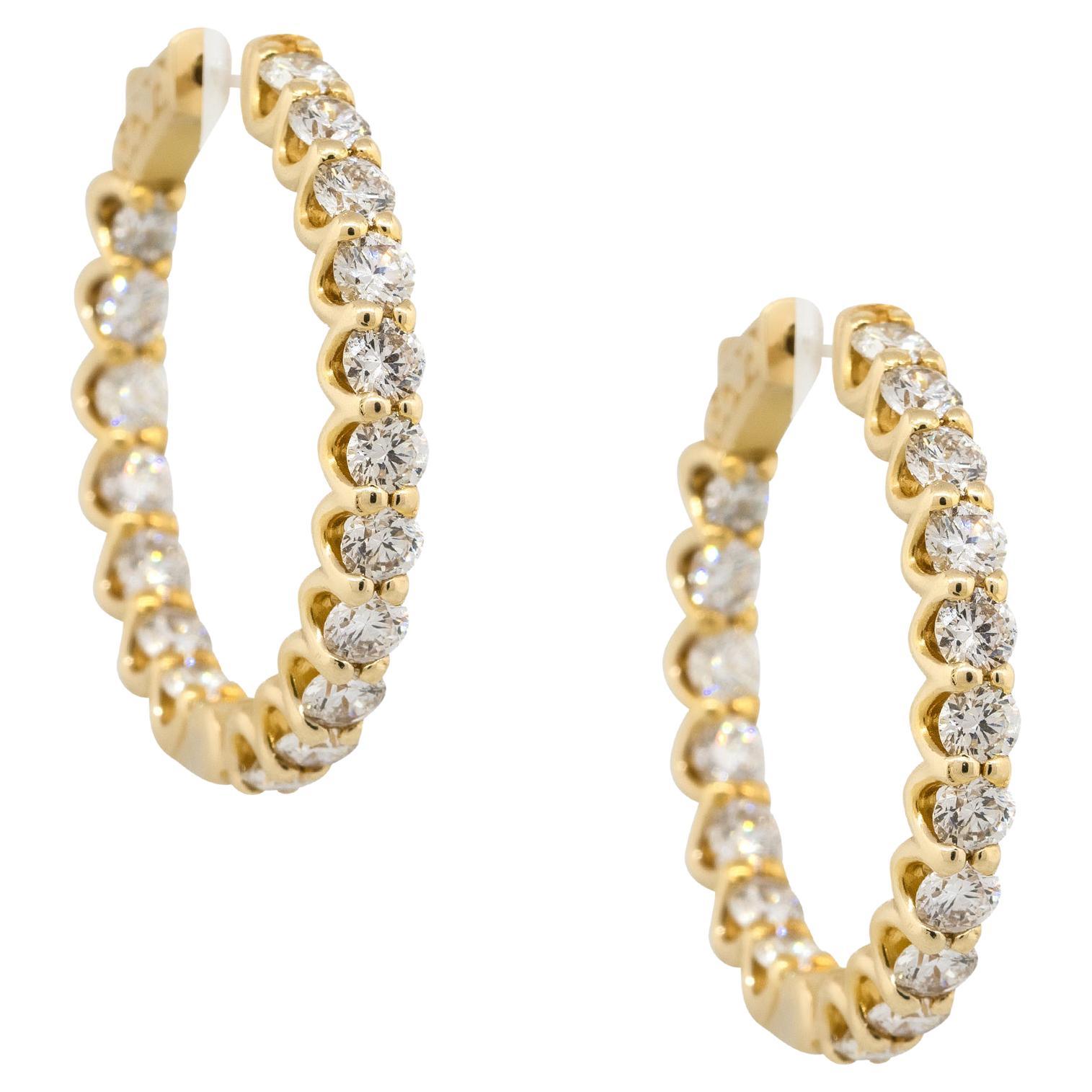 6.70 Carat Round Diamond Inside Out Hoop Earrings 14 Karat in Stock For Sale