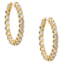 Créoles en or 14 carats avec diamants ronds de 6,70 carats à l'intérieur et extérieur des boucles d'oreilles
