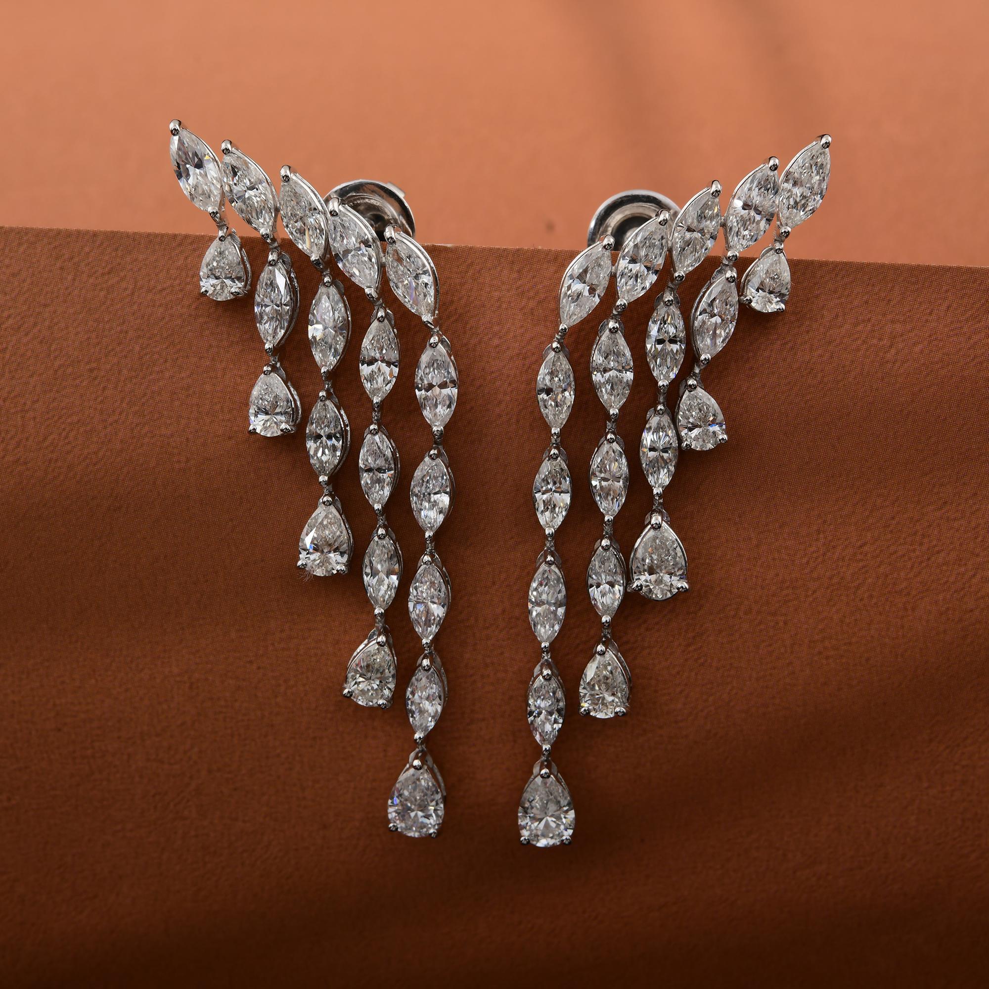 Moderne Boucles d'oreilles chandelier en or blanc 14 carats avec diamants taille poire marquise 6,70 carats SI/H en vente