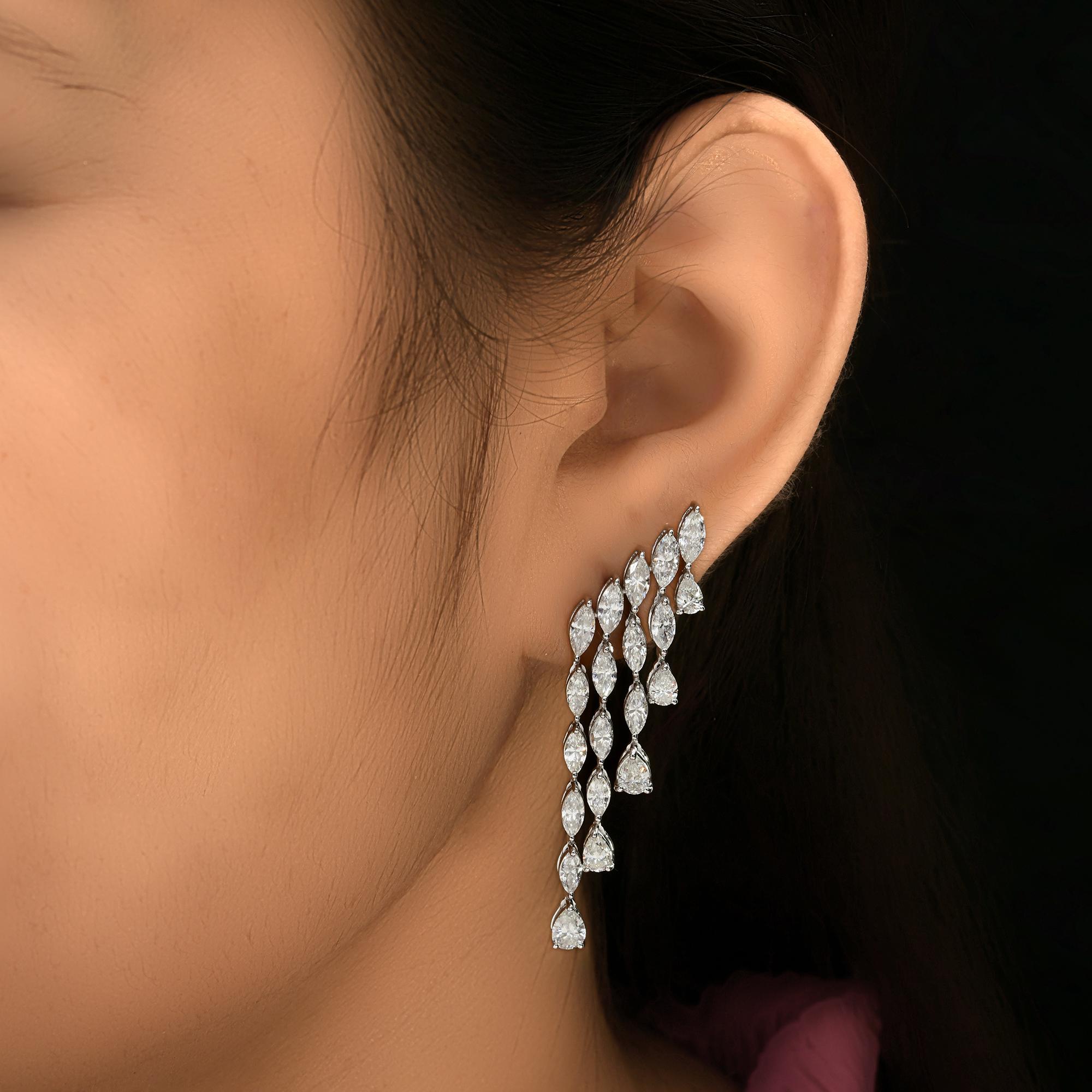 Taille poire Boucles d'oreilles chandelier en or blanc 14 carats avec diamants taille poire marquise 6,70 carats SI/H en vente