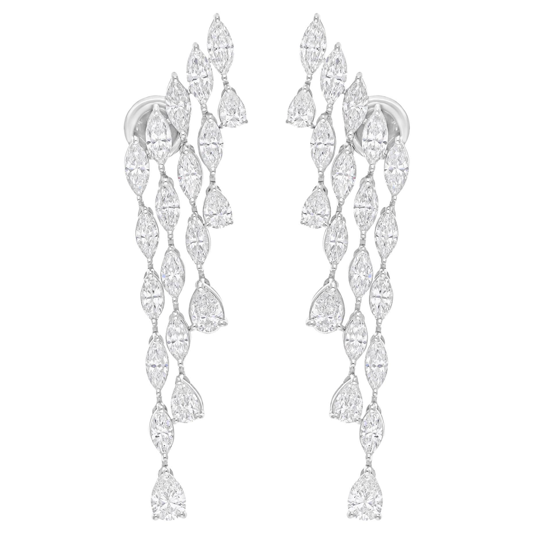 6.70 Carat SI/H Pear Marquise Diamond Chandelier Earrings 14 Karat White Gold