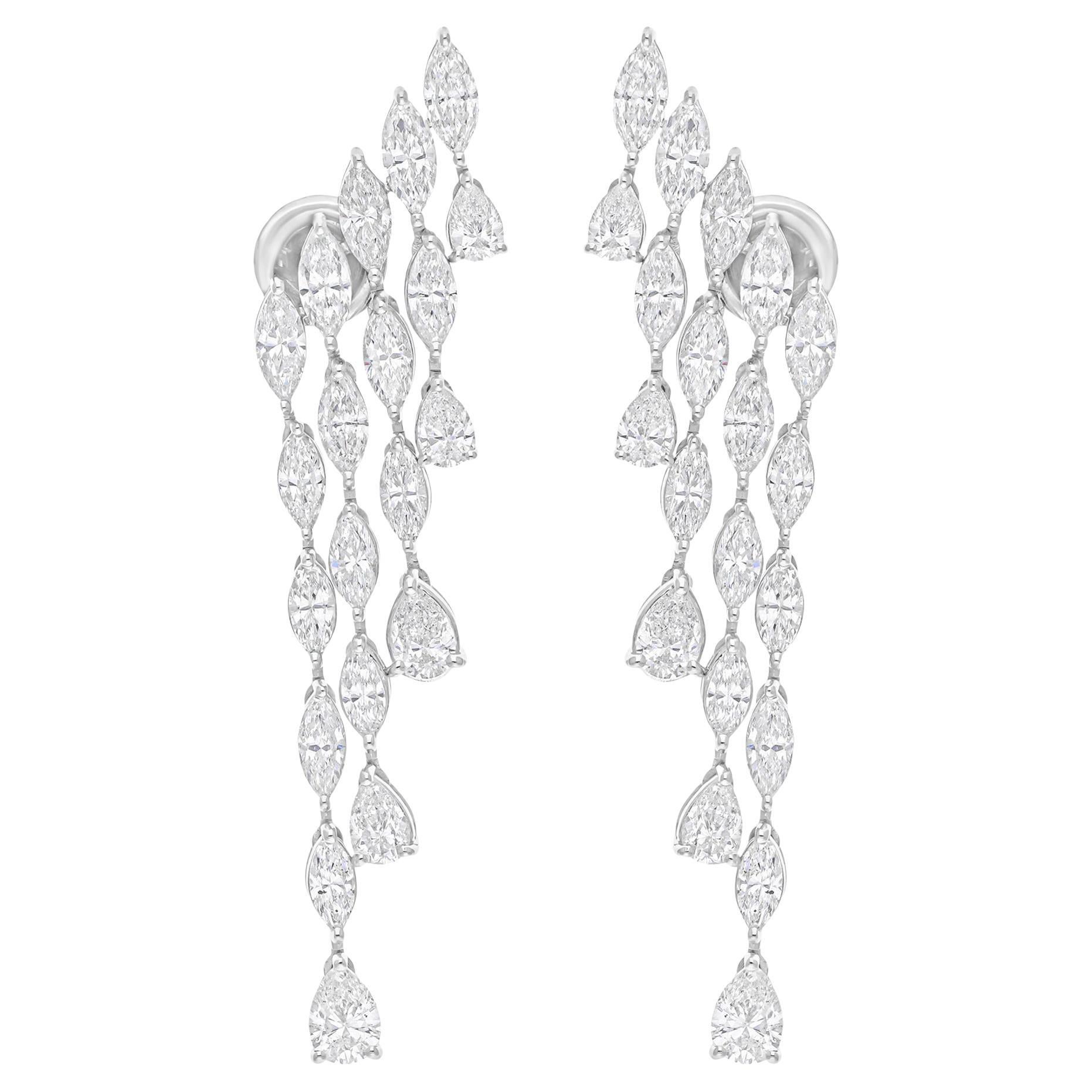 6,70 Carati SI/H Pear Marquise Diamond Chandelier Earrings 14 Karat White Gold