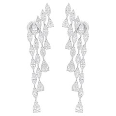 6,70 Carati SI/H Pear Marquise Diamond Chandelier Earrings 14 Karat White Gold