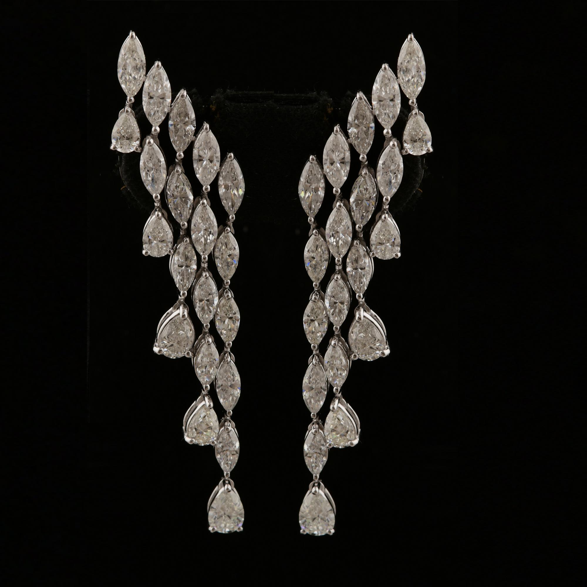 Boucles d'oreilles chandelier en or blanc 18 carats avec diamants taille poire marquise 6,70 carats SI/H Pour femmes en vente