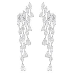 6.70 Carat SI/H Pear Marquise Diamond Chandelier Earrings 18 Karat White Gold