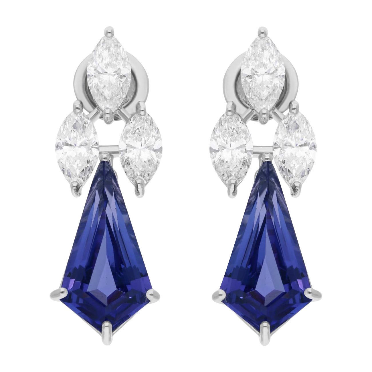 6.70 Carat Tanzanite Dangle Earrings 3.00 Carat SI/H Diamond 14 Karat White Gold