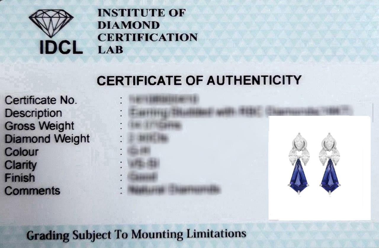 Women's 6.70 Carat Tanzanite Dangle Earrings 3.00 Carat SI/H Diamond 18 Karat White Gold For Sale