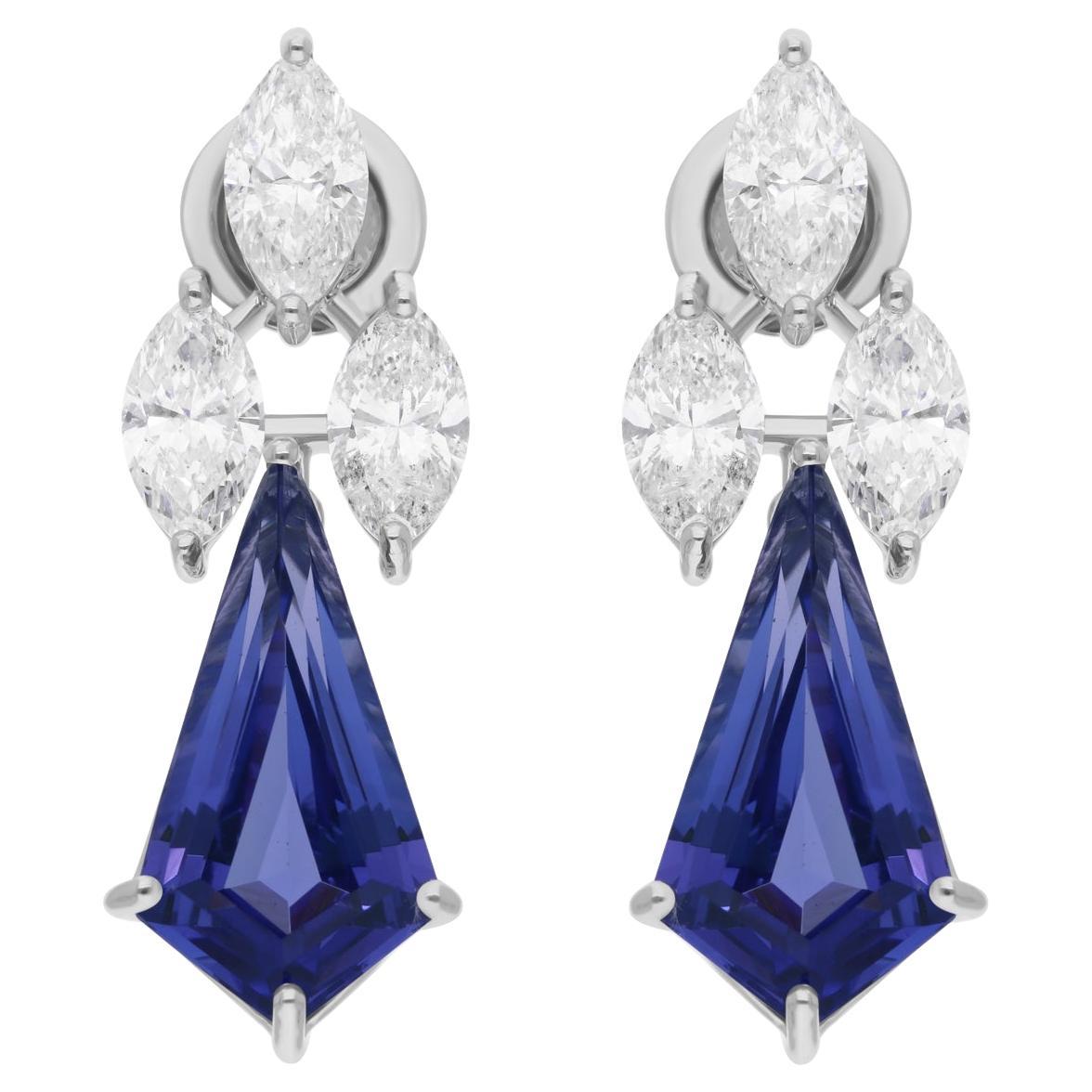 6.70 Carat Tanzanite Dangle Earrings 3.00 Carat SI/H Diamond 18 Karat White Gold For Sale