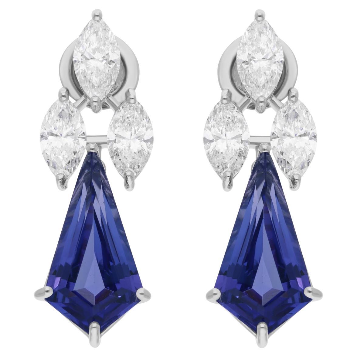 6,70 Karat Tansanit Ohrhänger 3,00 Karat SI/H Diamant 18 Karat Weißgold