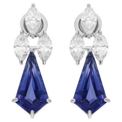 6,70 Karat Tansanit Ohrhänger 3,00 Karat SI/H Diamant 18 Karat Weißgold