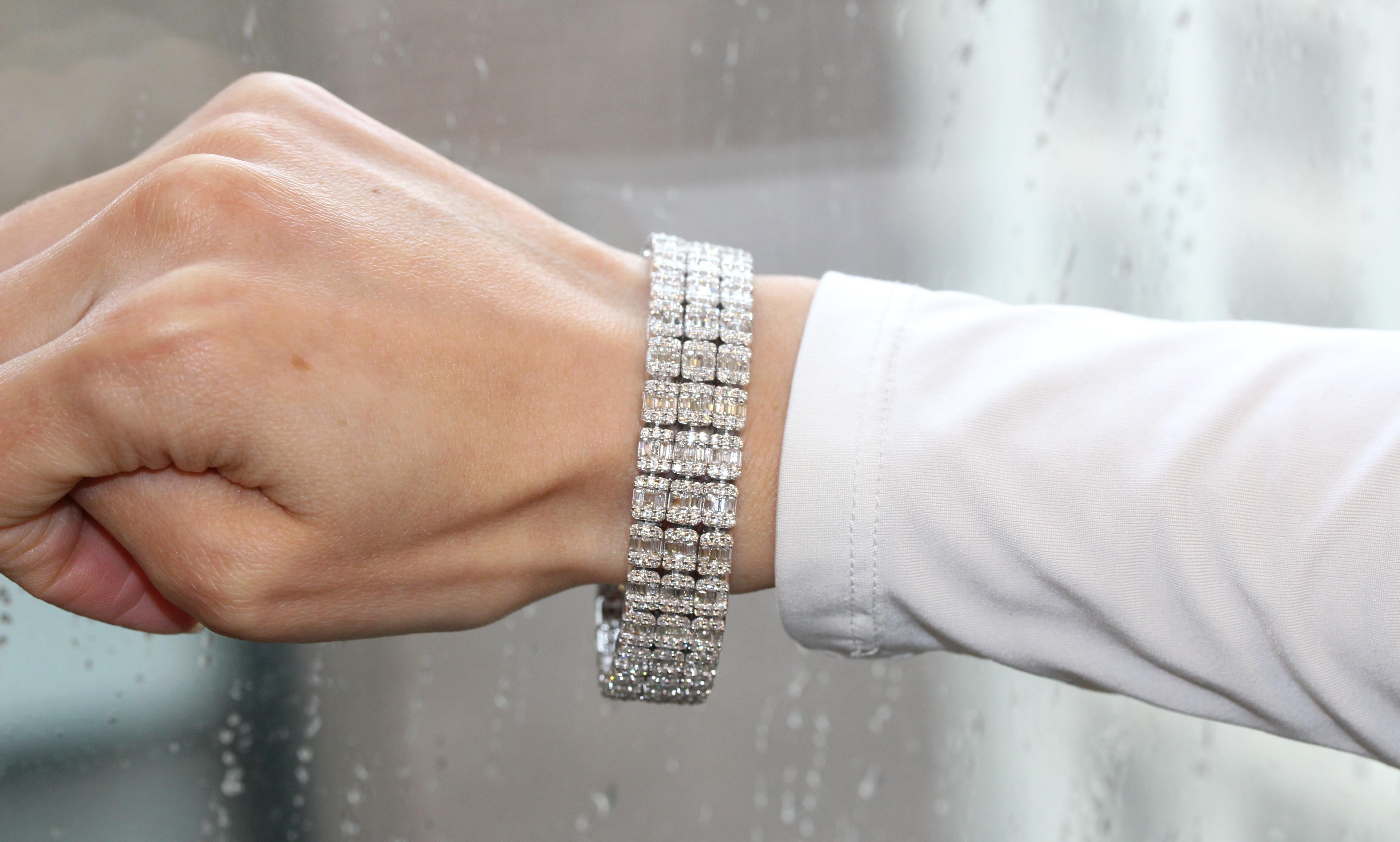 Uncut 6.70 Carat Total Baguette Diamond Fashion Bracelet in 18k White Gold  For Sale
