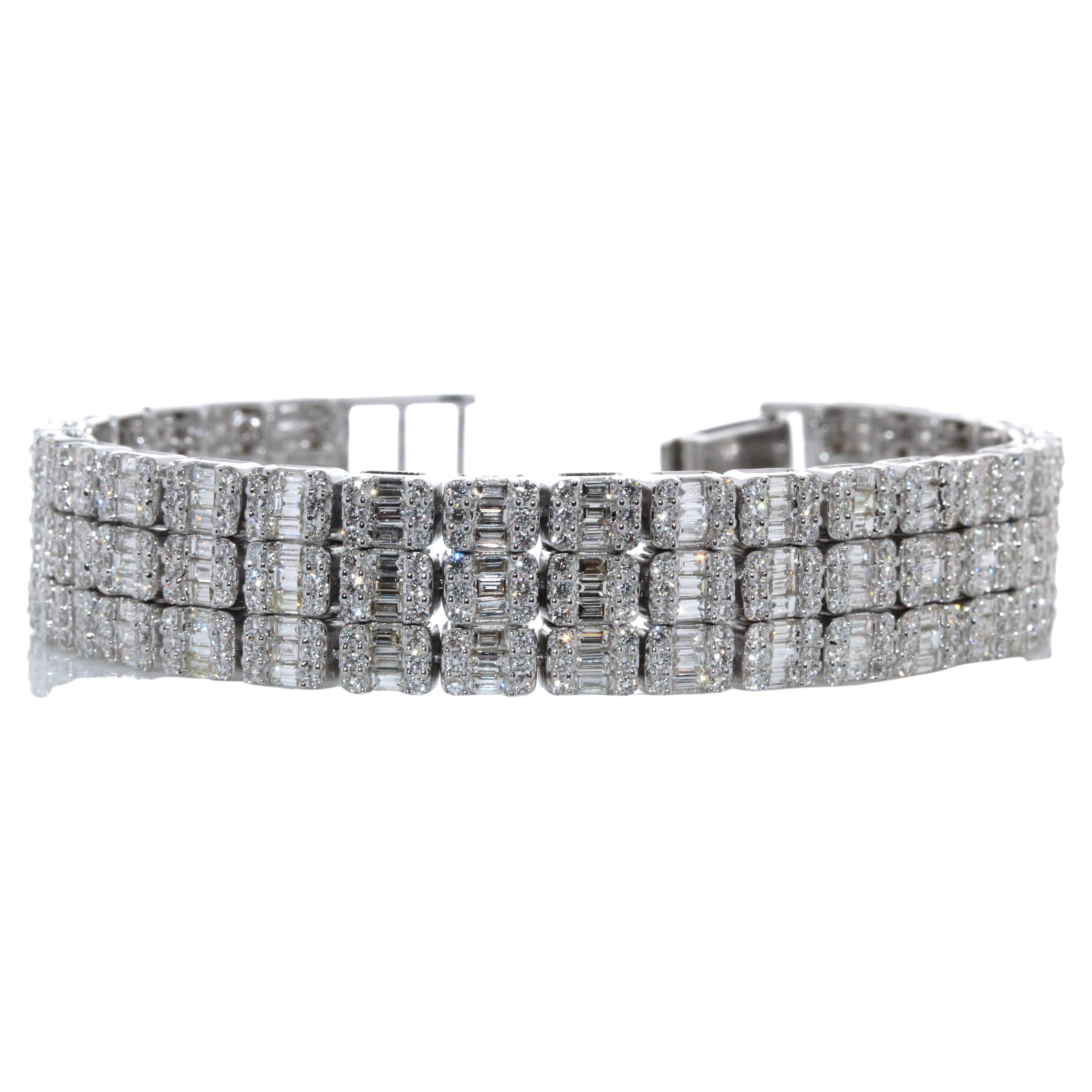 6.70 Carat Total Baguette Diamond Fashion Bracelet in 18k White Gold