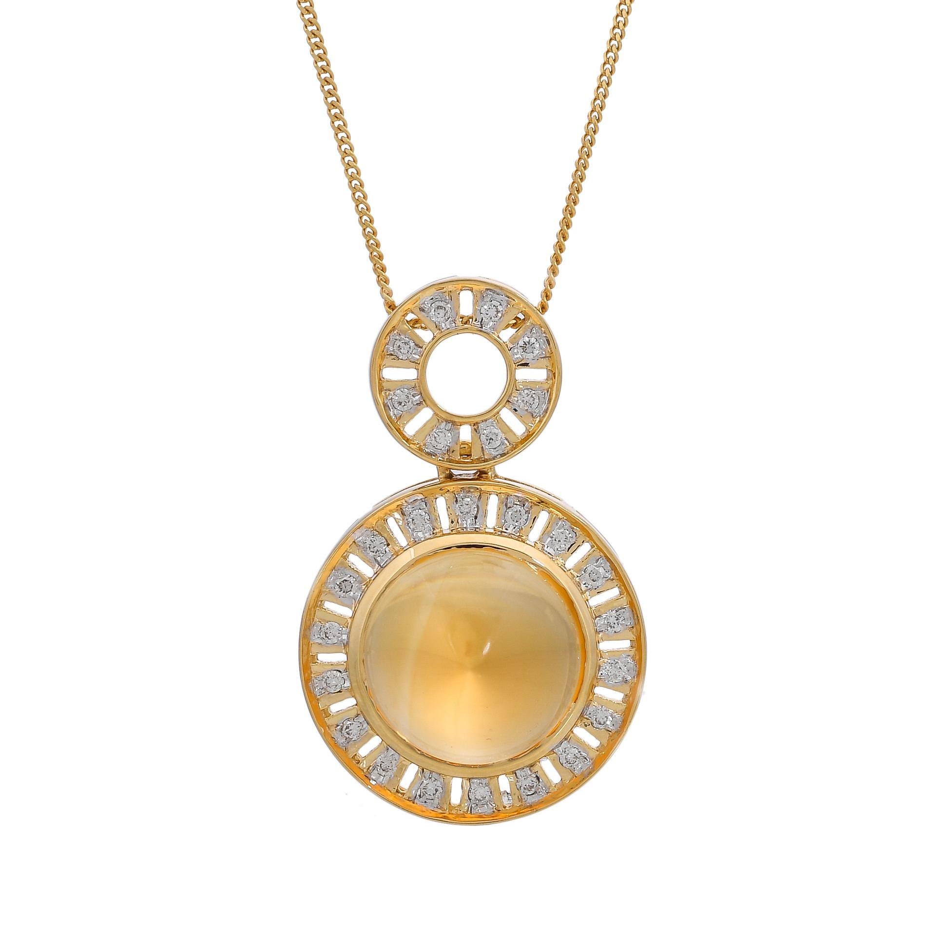 Sugarloaf Cabochon 6.70 Carats Citrine and Diamond 18kt Yellow Gold Pendant Necklace For Sale