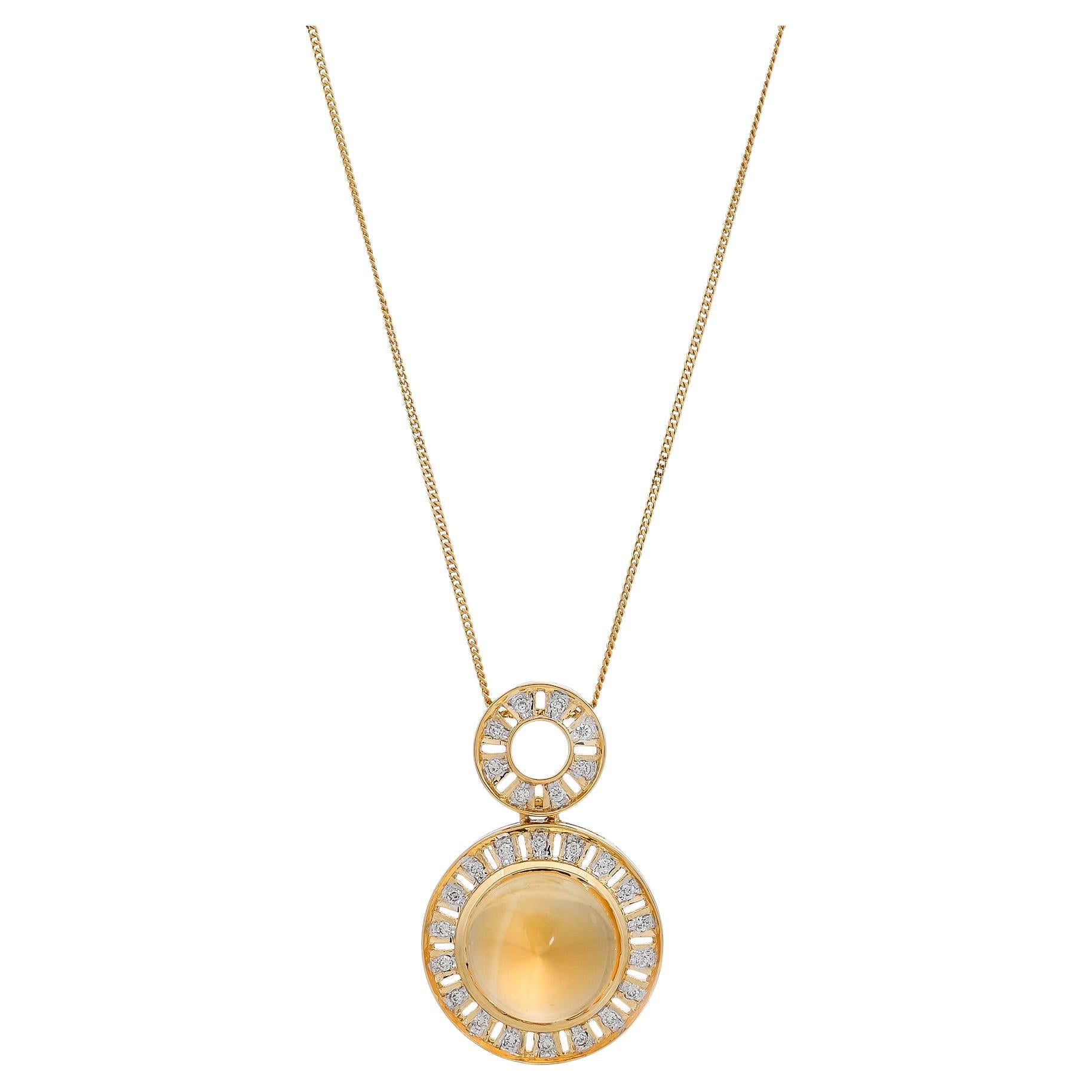 6.70 Carats Citrine and Diamond 18kt Yellow Gold Pendant Necklace For Sale