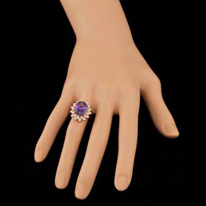6.70 Carats Natural Amethyst and Diamond 14K Solid Rose Gold Ring In New Condition For Sale In Los Angeles, CA