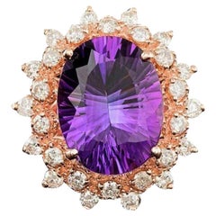 Anillo de oro rosa macizo de 14 quilates con amatista natural y diamantes de 6,70 quilates