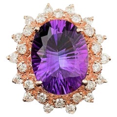 6,70 Karat natürlicher Amethyst und Diamant 14K massiver Roségold Ring